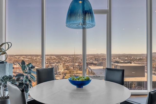 dining room featuring floor to ceiling windows