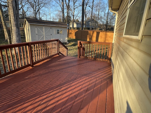 deck featuring a storage unit