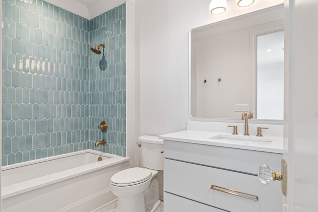 full bathroom featuring toilet, vanity, and bathing tub / shower combination