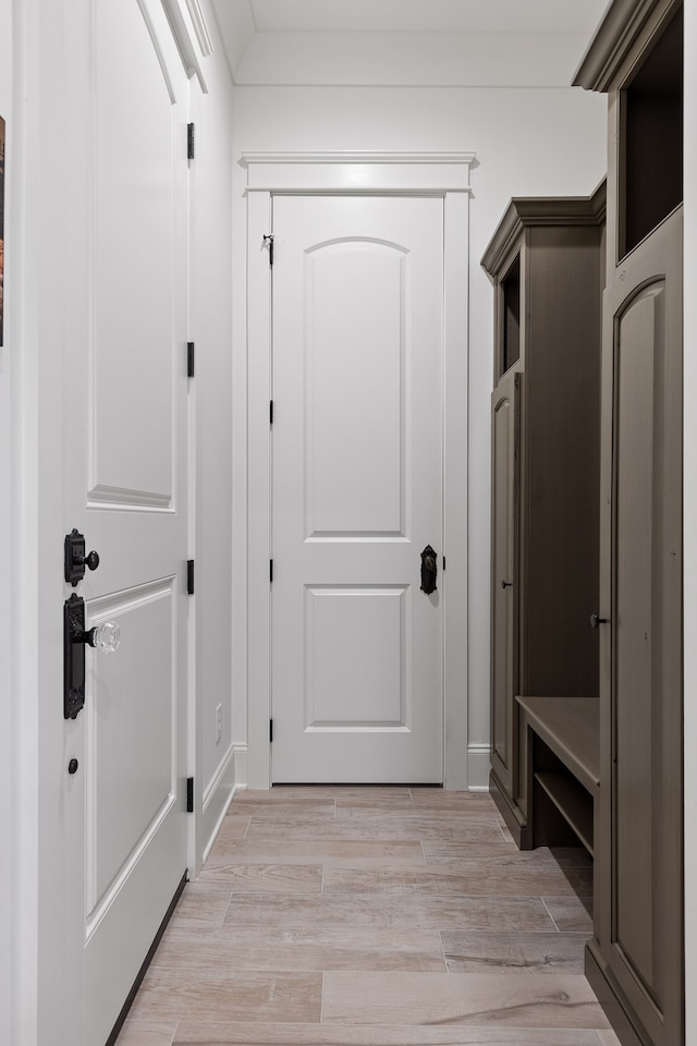 mudroom featuring light wood-type flooring