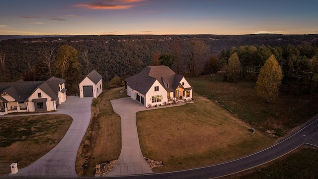 view of aerial view at dusk