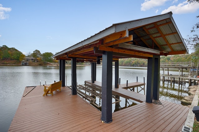 dock area with a water view