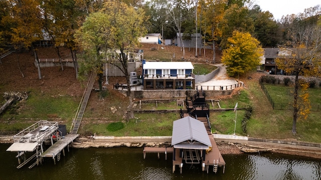 view of dock with a deck with water view