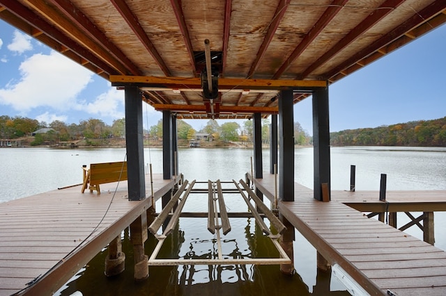 view of dock with a water view