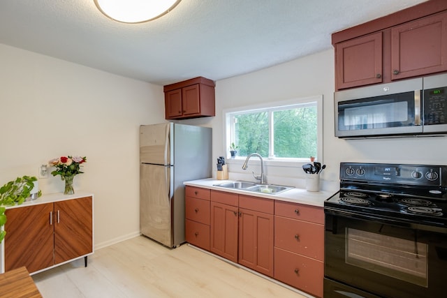 kitchen with light wood-type flooring, sink, and stainless steel appliances