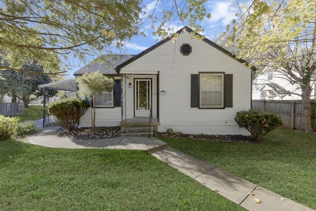 bungalow with a front lawn