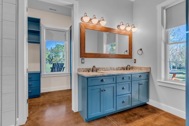 bathroom with concrete flooring and vanity