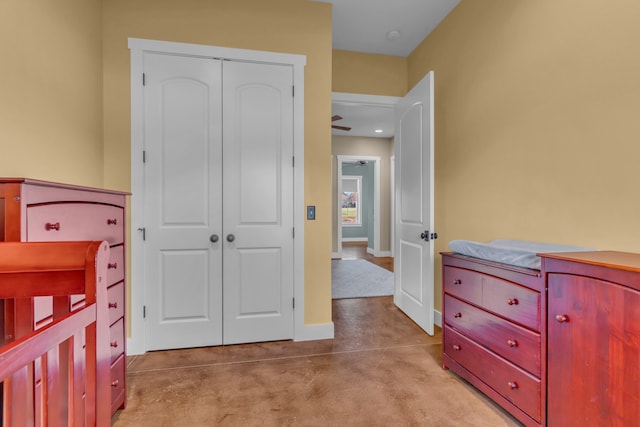 carpeted bedroom with a closet