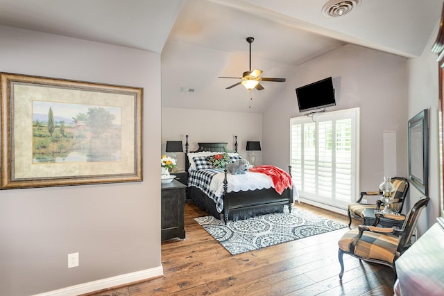 884 Pinnacle Hill Rd, Kingston Springs, TN 37082 - bedroom featuring wood-type flooring, lofted ceiling, baseboards, and a ceiling fan