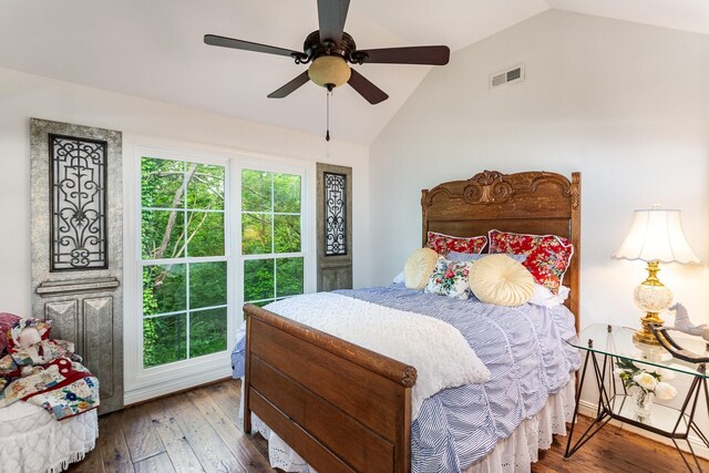 884 Pinnacle Hill Rd, Kingston Springs, TN 37082 - bedroom featuring lofted ceiling, hardwood / wood-style flooring, and a ceiling fan