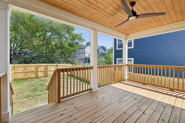 wooden deck with ceiling fan