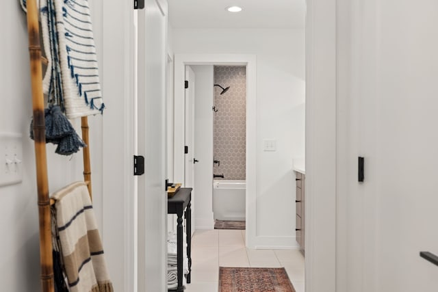 bathroom featuring vanity, tile patterned floors, and separate shower and tub