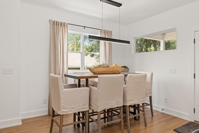 dining space with hardwood / wood-style floors