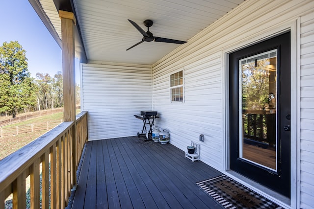 wooden terrace with ceiling fan