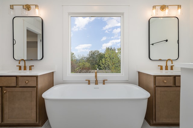 bathroom with vanity, plenty of natural light, and a bathing tub