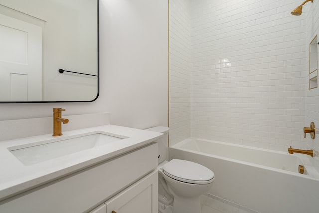 full bathroom with toilet, vanity, tiled shower / bath, and tile patterned flooring