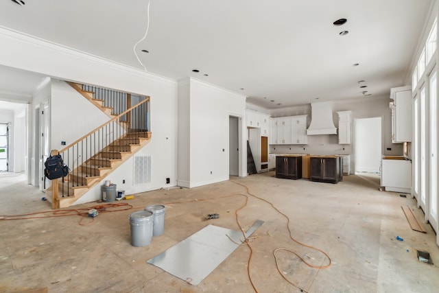 living room with crown molding