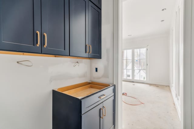 kitchen featuring blue cabinets