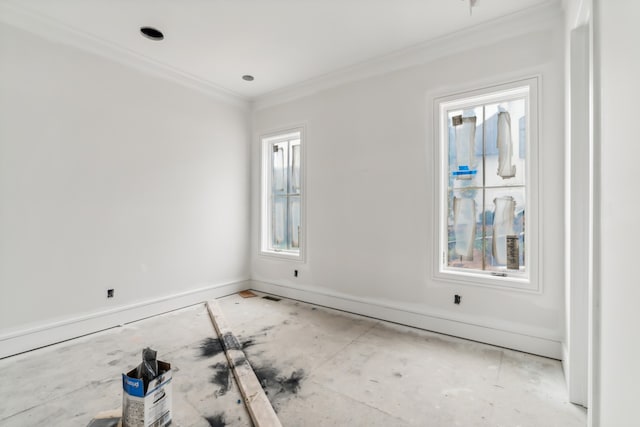 spare room featuring crown molding