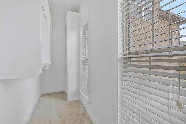 spacious closet featuring light colored carpet