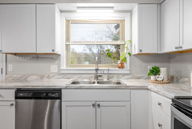 kitchen with white cabinetry, sink, and dishwasher