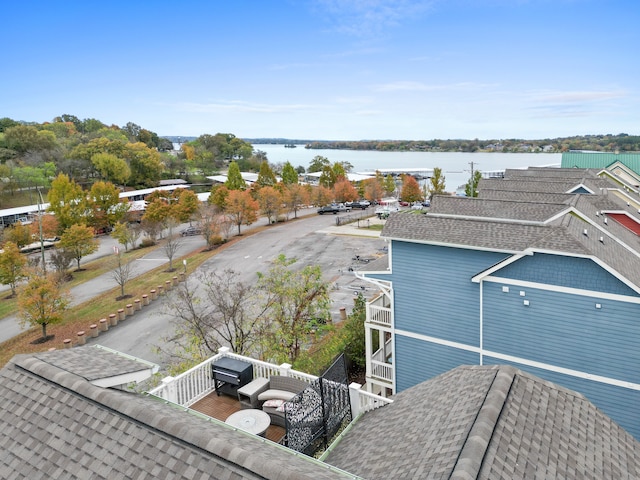 aerial view featuring a water view