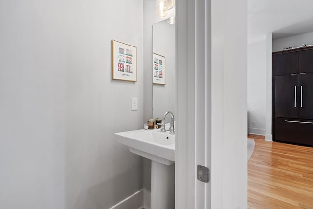 bathroom with wood-type flooring