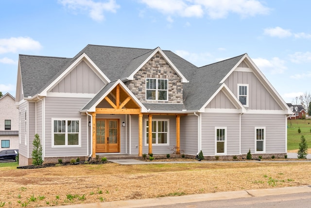 craftsman house featuring french doors