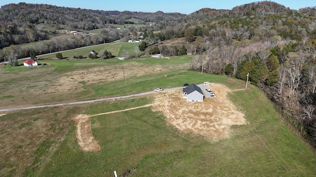 birds eye view of property featuring a rural view and a mountain view