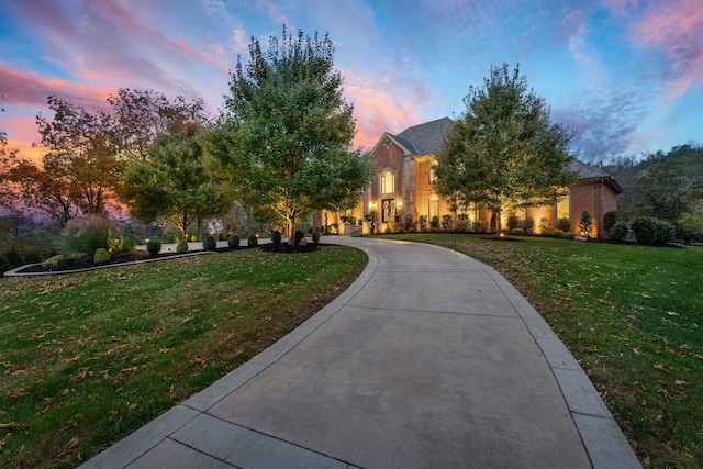 view of front of property with a yard