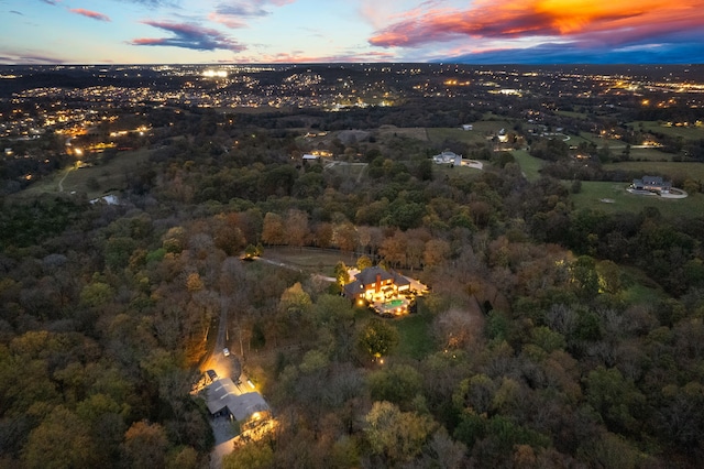 view of aerial view at dusk