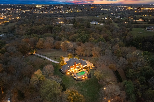 view of aerial view at dusk