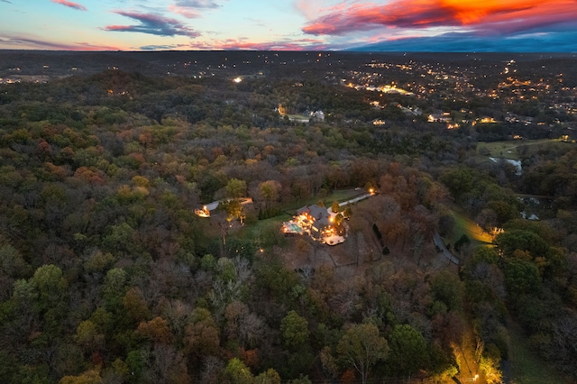 view of aerial view at dusk