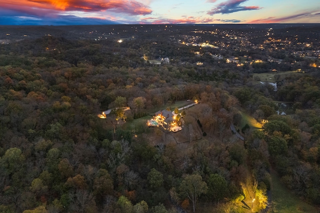 view of aerial view at dusk