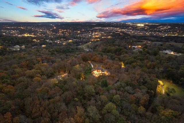 view of aerial view at dusk