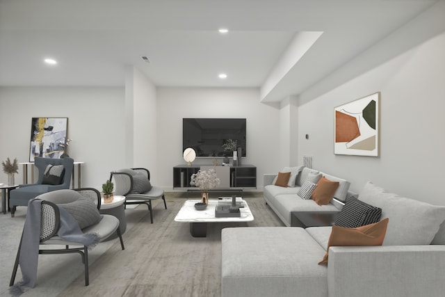 living room featuring recessed lighting and visible vents