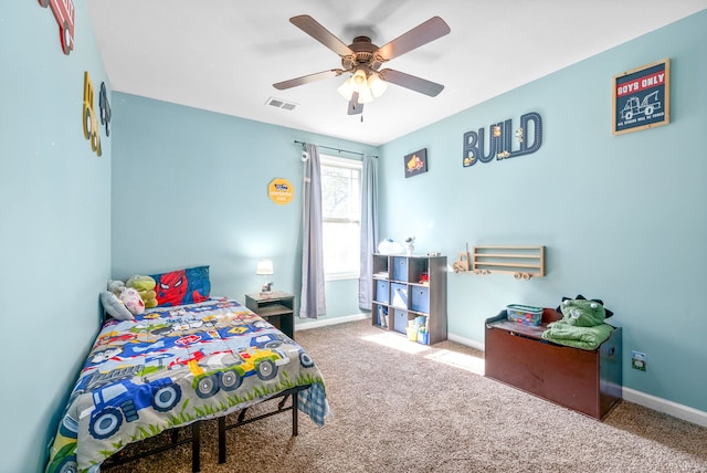 bedroom with carpet and ceiling fan