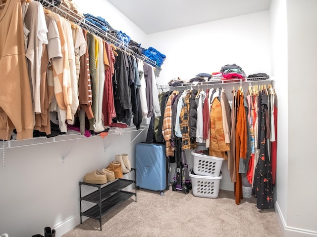 walk in closet with carpet