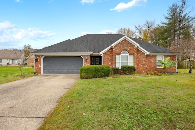 ranch-style house with a front lawn and a garage