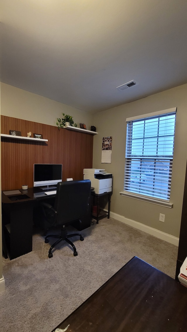 home office with carpet flooring