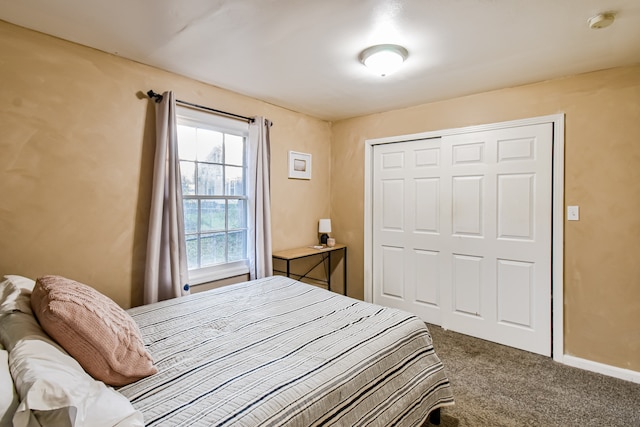 carpeted bedroom featuring a closet