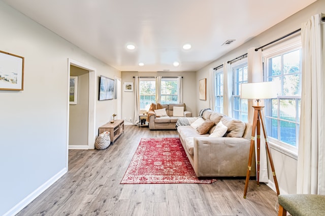 living room featuring light wood-type flooring