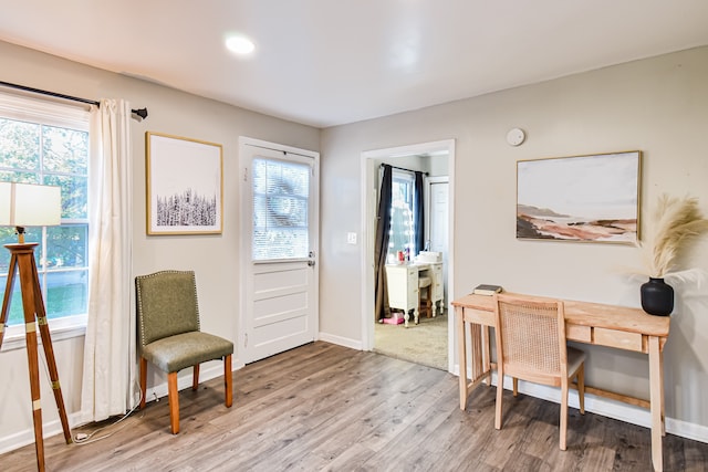 office space with a healthy amount of sunlight and light wood-type flooring