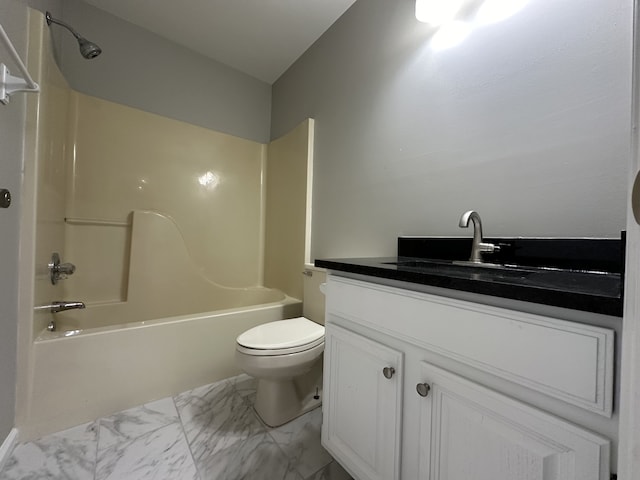 full bathroom featuring shower / bath combination, vanity, and toilet