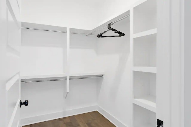 spacious closet with dark hardwood / wood-style floors