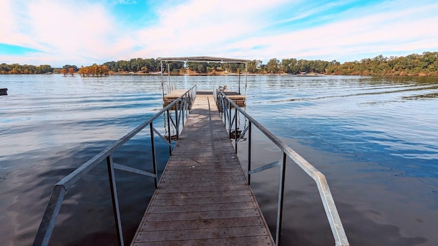 view of dock with a water view