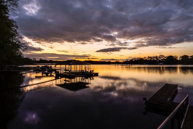 dock area with a water view