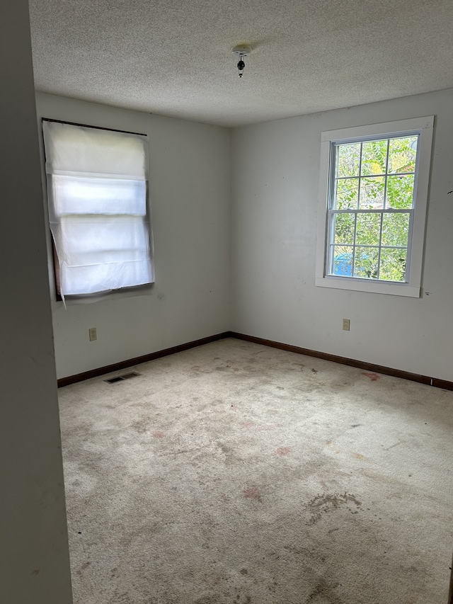 carpeted spare room featuring a textured ceiling