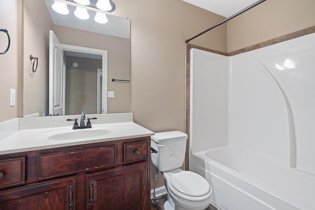 full bathroom featuring vanity, toilet, and shower / washtub combination