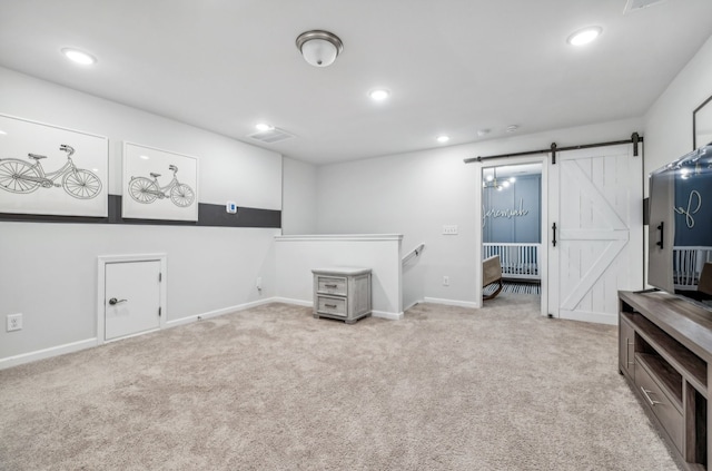 interior space with a barn door